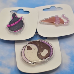2&quot; Rat Acrylic Pins with Glitter Epoxy - Sitting Rat, Yinyang Rats, Tutu Rat