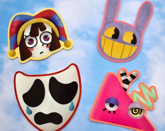 Pegatinas impermeables de 3" del increíble circo digital: ¡Pomni, Jax, Zooble, Gangle!