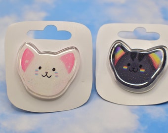 Pride Cat 2" Acrylic Pins with Glitter Epoxy - Transgender & Rainbow