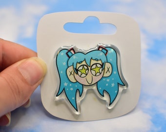 Hatsune Miku 2" Acrylic Pin with Glitter Epoxy