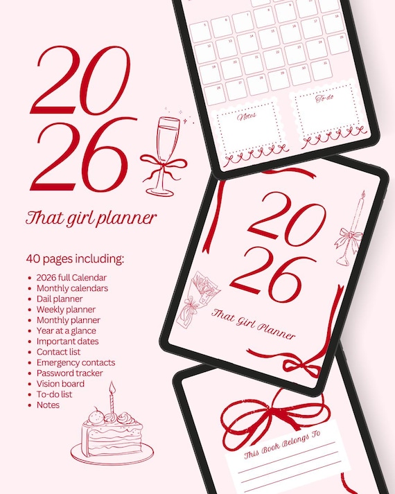 2026 Printable Coquette Planner PDF | Pink Bow Aesthetic Journal | DIY Binder Inserts | Cute Student Organizer | Daily & Weekly Agenda