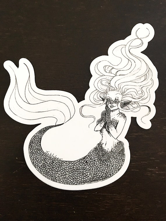 Inktober Mermaid Sticker White Hair Etsy