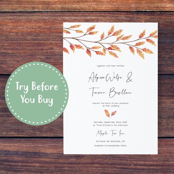 Fall Wedding Invitation Rustic Autumn Wedding Invitation Etsy