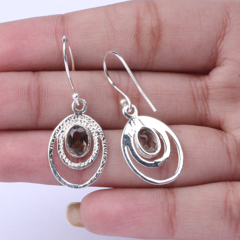 Handmade Silver Earring Jewelry Smoky Quartz Natural Gemstone 925 Sterling Silver Dangle Earring Silver Dangle Earring Gift For Her