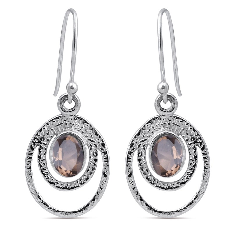 Handmade Silver Earring Jewelry Smoky Quartz Natural Gemstone 925 Sterling Silver Dangle Earring Silver Dangle Earring Gift For Her