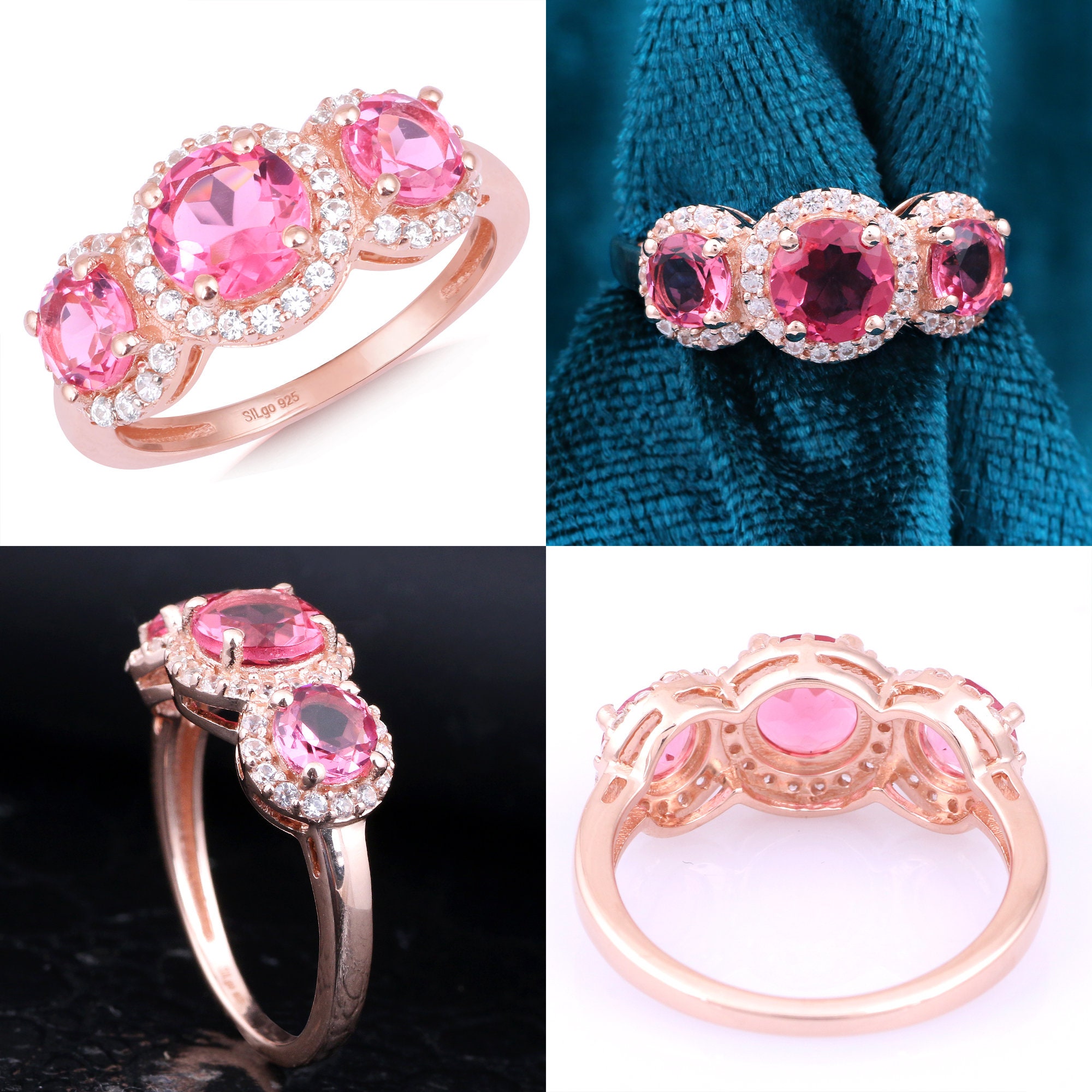 Pink Swarovski Zirconia Ring Sterling Silver Ring Natural | Etsy