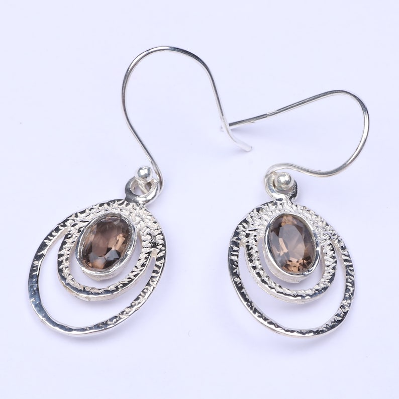 Handmade Silver Earring Jewelry Smoky Quartz Natural Gemstone 925 Sterling Silver Dangle Earring Silver Dangle Earring Gift For Her
