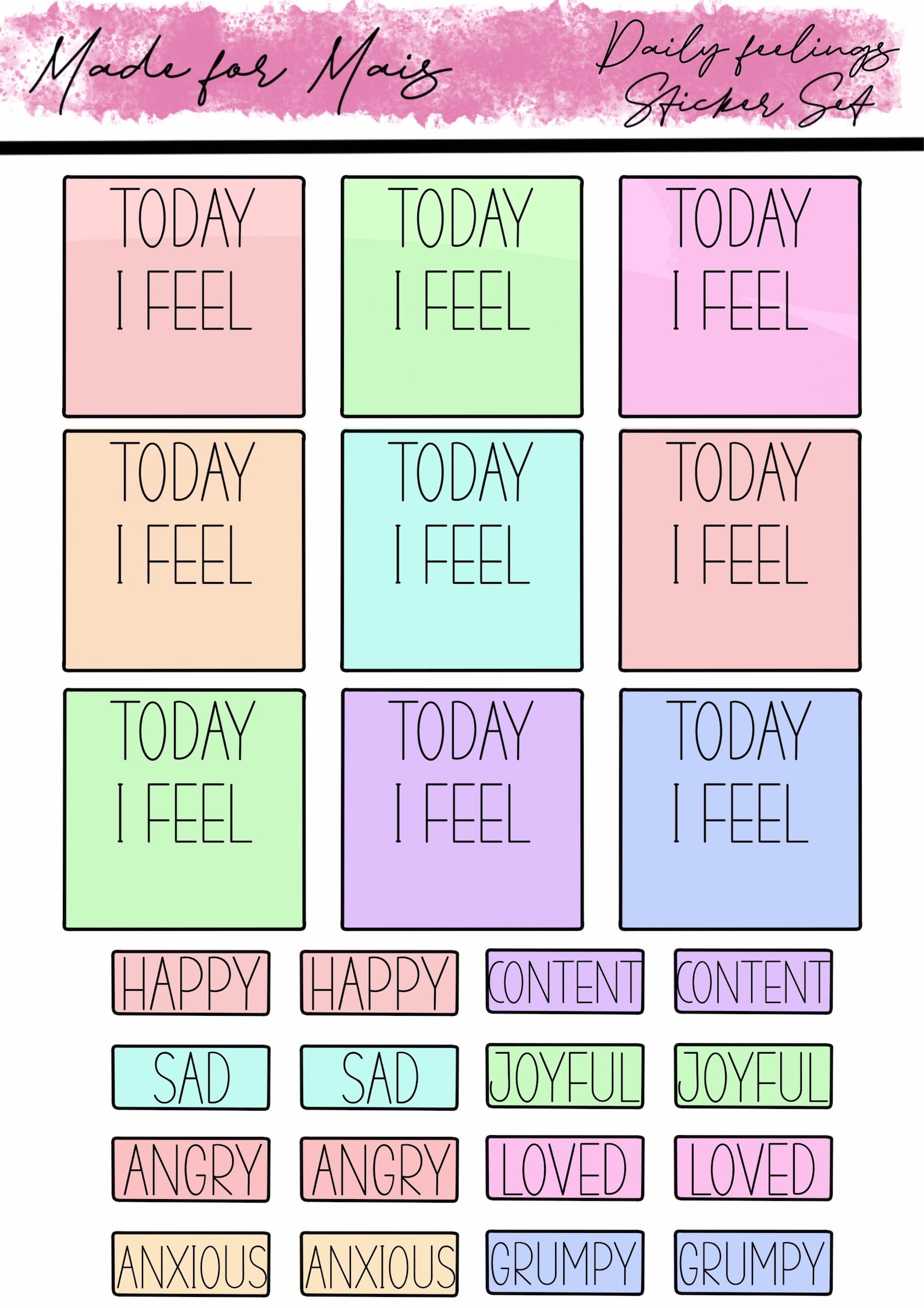 TODAY I FEEL. A4 Pre Cut Planner Prompt Stickers. Bullet | Etsy