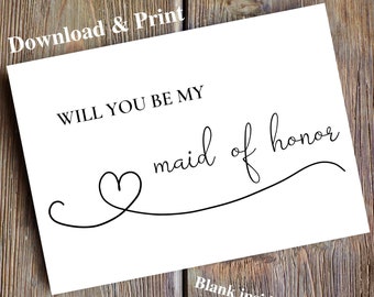 Will You Be My Maid of Honor Proposal Card, Printable Instant Digital Download 5x7 Wedding Card