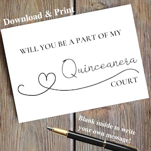 Quinceanera Court Proposal Card, Printable Will You Be In My Quinceanera Card, Quinceanera Invite, 15th Birthday Invitation, Mis Quince Anos