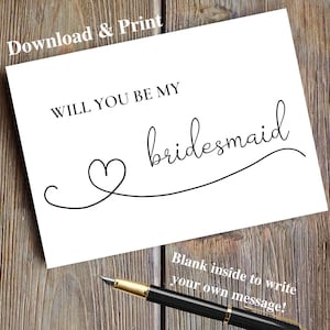 Druckbare Will You Be My Bridesmaid Proposal Card, sofortiger digitaler Download bereit zum Drucken
