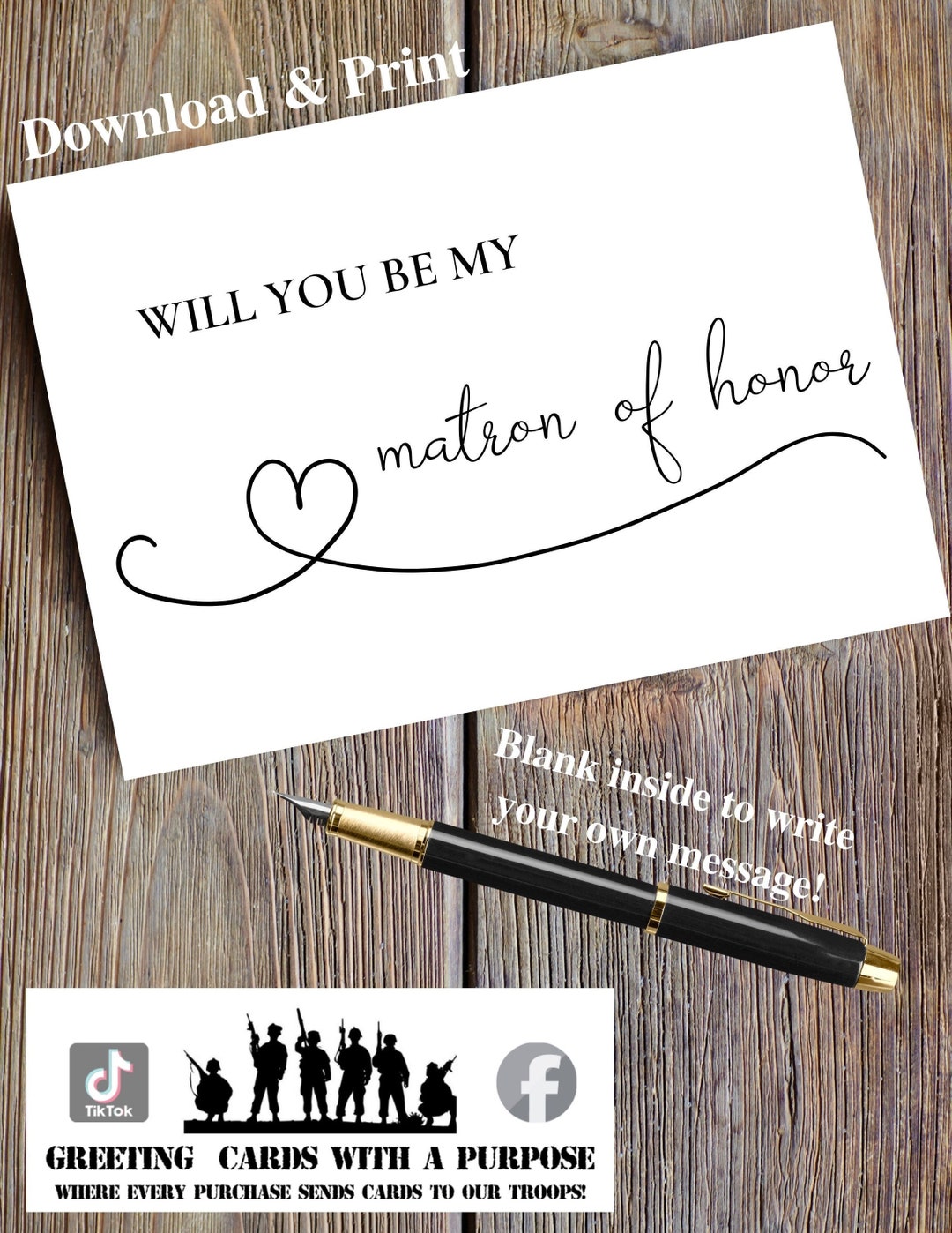 Will You Be My Matron of Honor Proposal Card, Printable Wedding Card