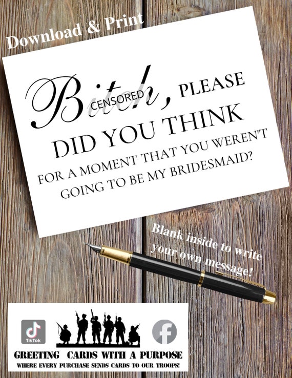 Funny Bridesmaid Card Printable Wedding Card Digital | Etsy