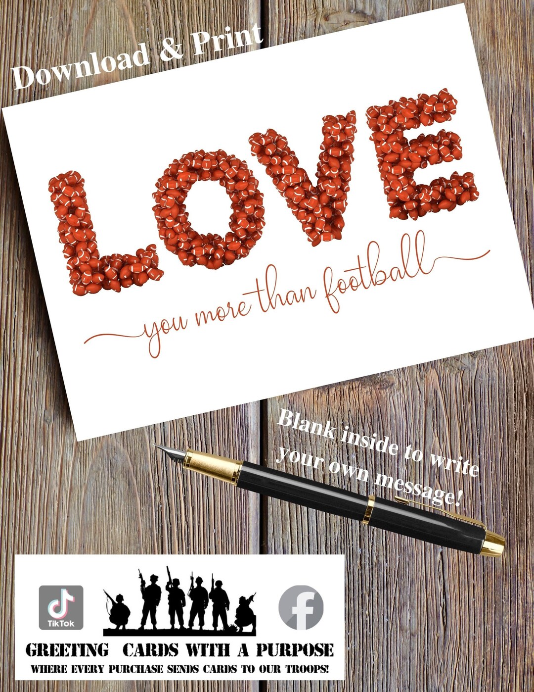 Printable love You More Than Football Card Etsy