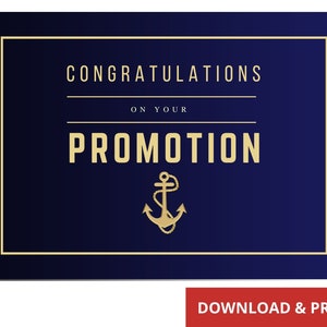 Félicitations pour votre carte de promotion, votre promotion militaire, votre carte de vœux, votre carte d'avancement Navy & Gold, votre lieutenant-officier enrôlé