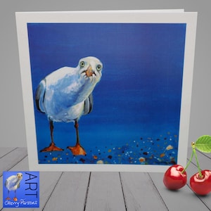Tarjeta en blanco - Tarjetas de felicitación artísticas de gaviota - Divertidas, humorísticas, de cumpleaños, para ocasiones especiales, fáciles de enmarcar. "Sí, tú" es el nombre de esta gaviota.
