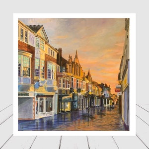 Carte vierge - Photo Horsham « West Street » de la rue principale illuminée en or par le soleil