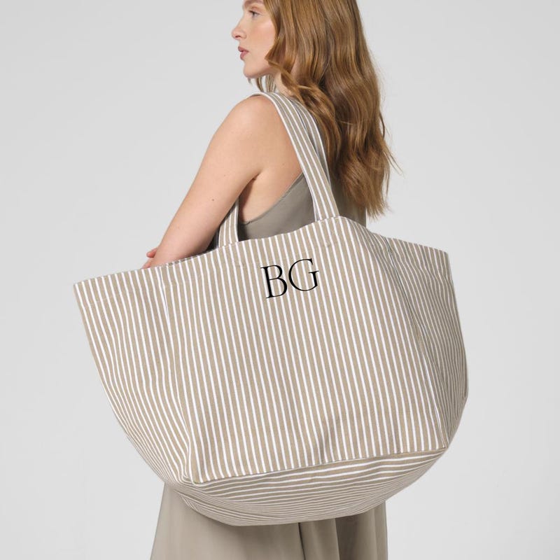 Personalised Oversized Beach Bag, XXL Bag for The Beach, Striped Beach Tote, Bag for Holiday, Vacation Tote Bag, Beach Handbags, Custom Tote