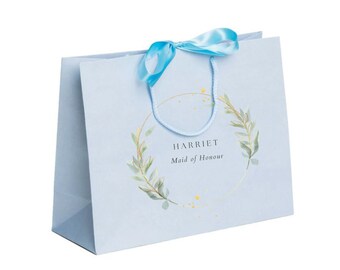 Personalisierte Brautjungfer Geschenktüte, Namen Geschenktüten, weiße Geschenktüte mit Seil Griffen, Bogen Band Tasche, Geburtstagsgeschenk Tasche, Brautparty Taschen