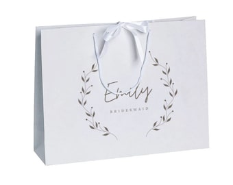 Bolsa de regalo personalizada para dama de honor, bolsas de regalo con nombre, bolsa de regalo blanca con asas de cuerda, bolsa de cinta con lazo, bolsa de regalo de cumpleaños, bolsas de fiesta nupcial