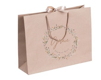 Personalised Bridesmaid Gift Bag, Name Gift Bags, White Gift Bag With Rope Handles, Bow Ribbon Bag, Birthday present bag, Bridal Party Bags