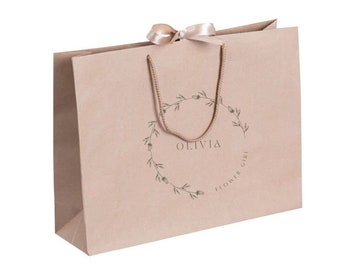 Personalisierte Brautjungfer Geschenktüte, Namen Geschenktüten, weiße Geschenktüte mit Seil Griffen, Bogen Band Tasche, Geburtstagsgeschenk Tasche, Brautparty Taschen