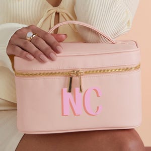 Personalised vanity makeup case, monogram initial cosmetic bag, toiletry bag, bridesmaid bag, custom makeup bag, jewellery box, PU leather