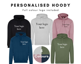 Personalised hoody with full colour customisation, any name, text or logo, customised printed hoodies, hen party, stag do, bachelorette