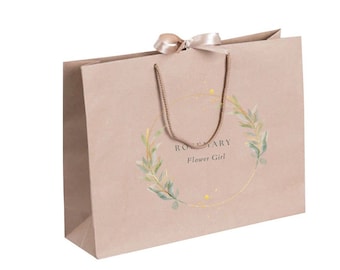 Personalisierte Brautjungfer Geschenktüte, Namen Geschenktüten, weiße Geschenktüte mit Seil Griffen, Bogen Band Tasche, Geburtstagsgeschenk Tasche, Brautparty Taschen