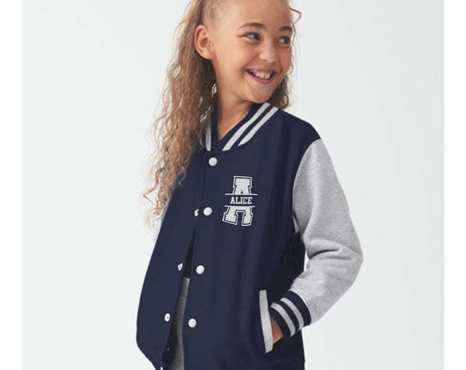 Personalised Kids & Adults Name Varsity Jacket, Customised Kids Varsity Jacket, Baseball style Jacket, Kids School Jacket, Unisex Jacket