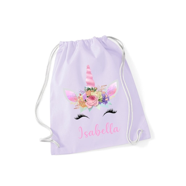 Personalised Gym Bag Kids, Girls Unicorn Gym Bag, Girls Drawstring Bag, School Bag, Unicorn School PE Bag, Unicorn Pump Bag, Nursery Bag