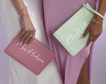 Personalised Bride Bag, Wedding Clutch Bag, Bag for Bridesamid, Luxury Bridal Bag Bride to be gift, Hen Gift, Honeymoon Bag, Mrs Handbag