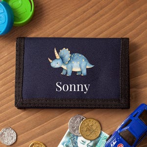 Personalised Childrens Wallet Boys, Kids Coin Purse, Zip Lunch Pocket Money Coin Purse Birthday Gift Shark Tractor Dinosaur Back To School