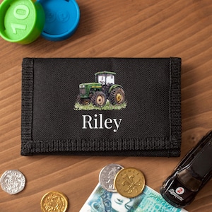 Personalised Childrens Wallet Boys, Kids Coin Purse, Zip Lunch Pocket Money Coin Purse Birthday Gift Shark Tractor Dinosaur Back To School