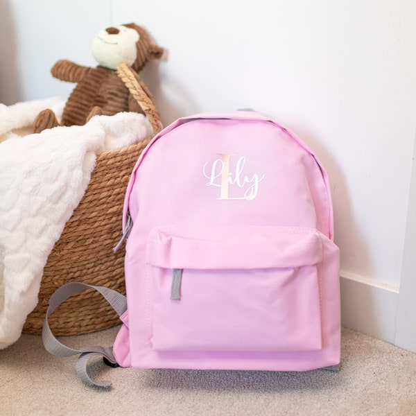 Personalised Name Initial Backpack with name, Design Girls Boys Kids Nursery Children Pre School rucksack School Bag Backpack