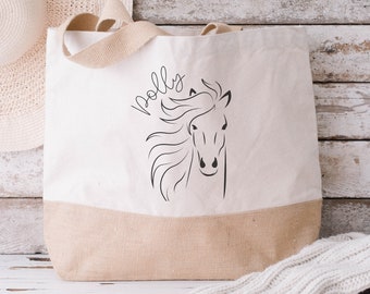 パーソナライズされた馬用トートバッグ、馬用トートバッグ、パーソナライズされたギフト、馬好きへのギフト、馬好きへのギフト、馬のギフト、乗馬ギフト