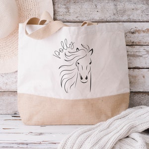 Sac fourre-tout cheval personnalisé, sac fourre-tout cheval, cadeau personnalisé, cadeau cheval fille, cadeau amateur de chevaux, cadeau cheval, cadeaux équestres