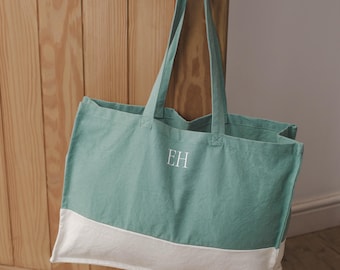 Personalised Custom Tote Classic Shopper Bag, Initials Monogram Beach Bag, Shopping Bag, Gift for Her, Organic cotton Canvas Jute Tote
