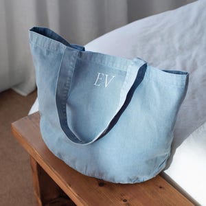 Personalised Custom Tote Classic Shopper Bag, Initials Monogram Beach Bag, Shopping Bag, Gift for Her, recycled cotton tote bag, washed look