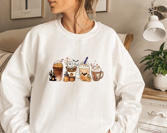Fall Coffee Shirt, Cute Fall Sweatshirt, Coffee Lover tee Shirt, Halloween Pumpkin Latte Drink Cup, Pumpkin Spice Shirt, Thanksgiving Shirt