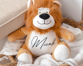 León personalizado, regalo para recién nacido, peluche personalizado, peluche con tu nombre, peluche para baby shower de niña o niño.