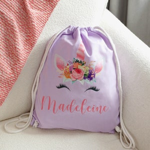 Sac de sport personnalisé pour enfants, Sac de sport licorne pour fille, Sac avec cordon de serrage pour fille, Cartable, Sac d'école en PE licorne, Sac pompe licorne, Sac pour chambre d'enfant