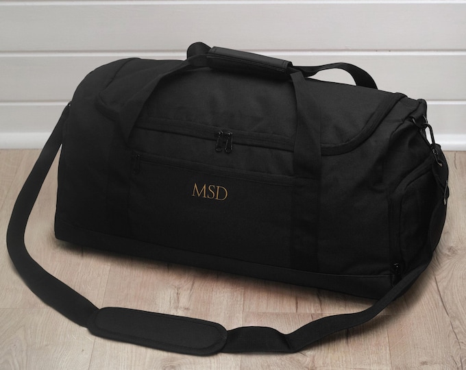 Personalised monogram training gym bag, custom duffel bag, weekend away bag, cabin bag for travelling, overnight bag, fathers day holdall