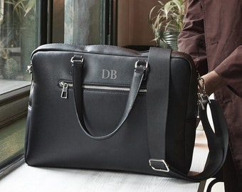 Personalised laptop bag, briefcase bag, laptop bag portfolio, leather look bag, bag for work, satchel briefcase, messenger bag with strap