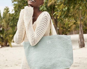Personalised Beach Bag with initials, Travel Bag, Personalised canvas tote bag, Gift for her, Honeymoon travel gift, Jute Beach Bag Gift