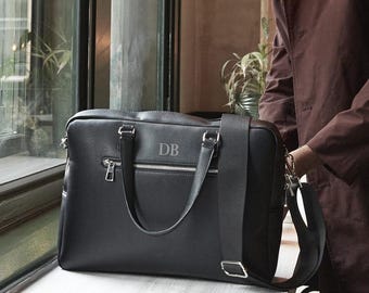 Personalised laptop bag briefcase bag laptop bag portfolio leather look bag bag for work satchel briefcase messenger bag with strap