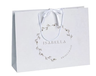 Personalisierte Brautjungfer Geschenktüte, Namen Geschenktüten, weiße Geschenktüte mit Seil Griffen, Bogen Band Tasche, Geburtstagsgeschenk Tasche, Brautparty Taschen