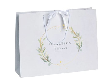 Personalisierte Brautjungfer Geschenktüte, Namen Geschenktüten, weiße Geschenktüte mit Seil Griffen, Bogen Band Tasche, Geburtstagsgeschenk Tasche, Brautparty Taschen