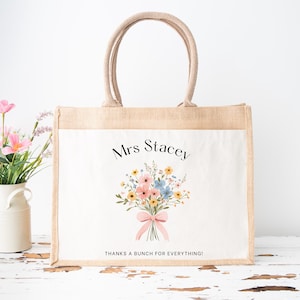 Personalised Teacher Bag, Custom Teacher Jute Bag, Teacher Tote Bag, Teacher Gift, TA Gift, Thank You Teacher Present, Jute Lunch Bag