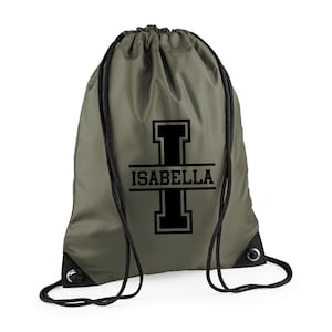 Personalised Initial & Name Back to School Drawstring Rucksack Bag, Kids Name on a PE Bag Swimming Bag Gym Bag Afterschool Club Bag